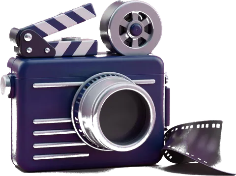 A toy movie camera with a clapperboard, for AI Film Creator