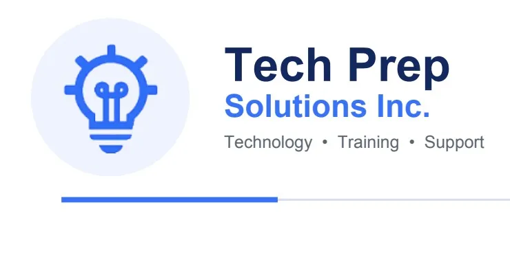 Tech Prep Solutions Inc. logo: a lightbulb with gear teeth, beside the words Tech Prep Solutions Inc. and the tagline Technology • Training • Support.